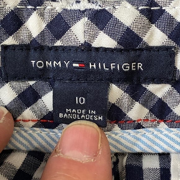 Tommy Hilfiger Dark Navy Gingham Pattern Crop Pants Slim Leg Size 10 Pockets - Picture 9 of 16